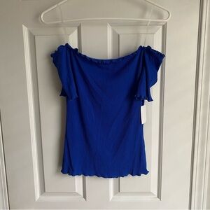 Charlotte Russe Ribbed Off the Shoulder Blue Top M NWT